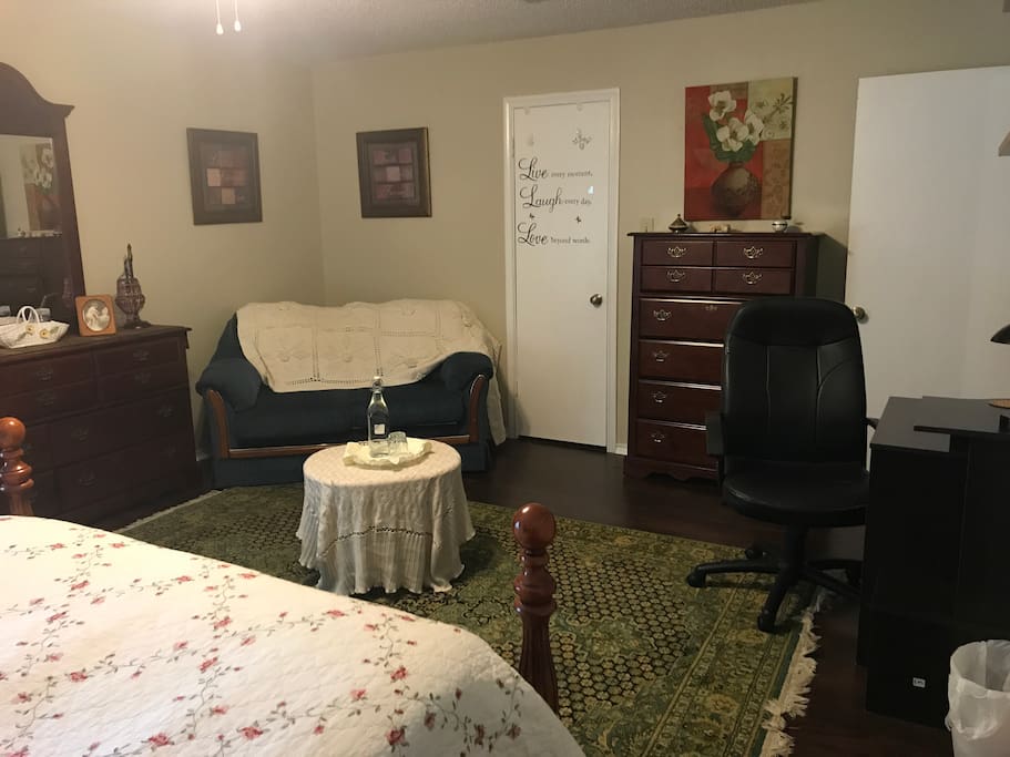 Enough space for a desk and the extra mattress, when requested.