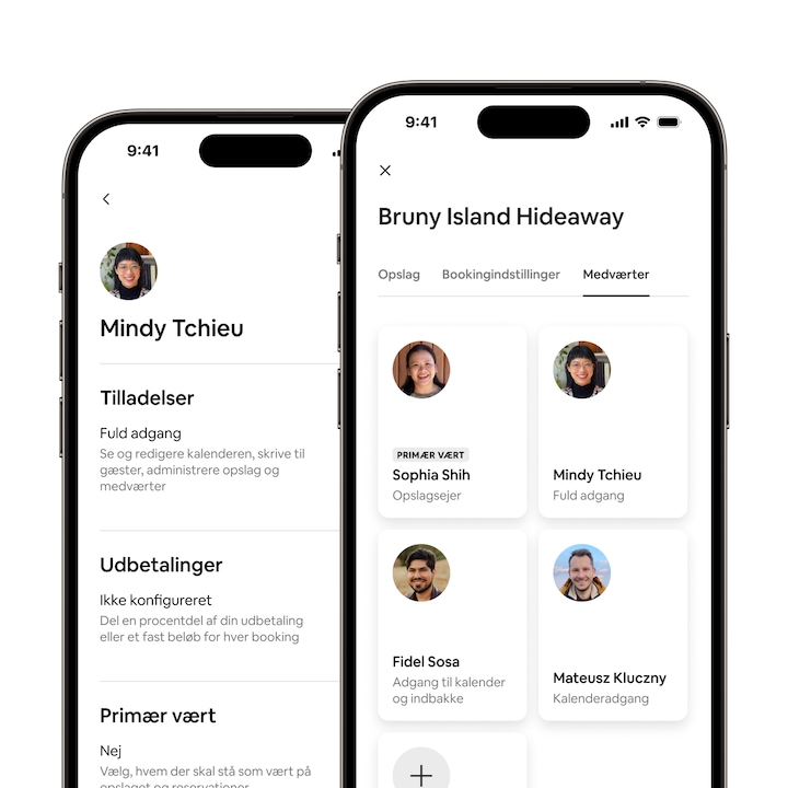 Airbnb-appen præsenterer de nye funktioner "Tilladelser til medværter" og "Udbetalinger til medværter".