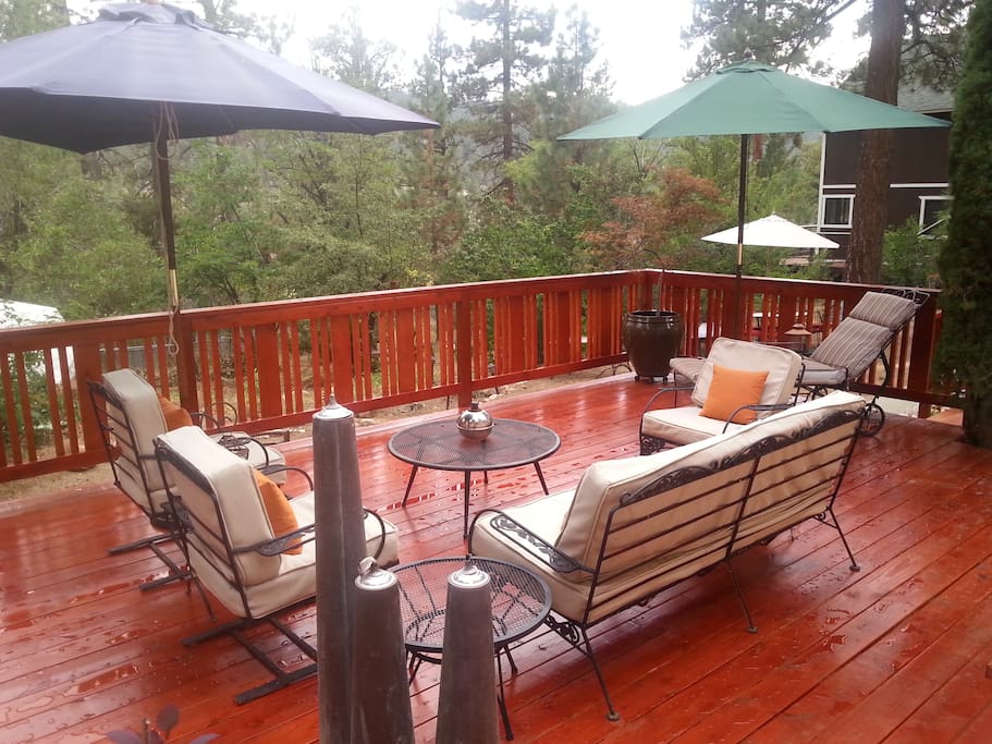 large deck with mountain views