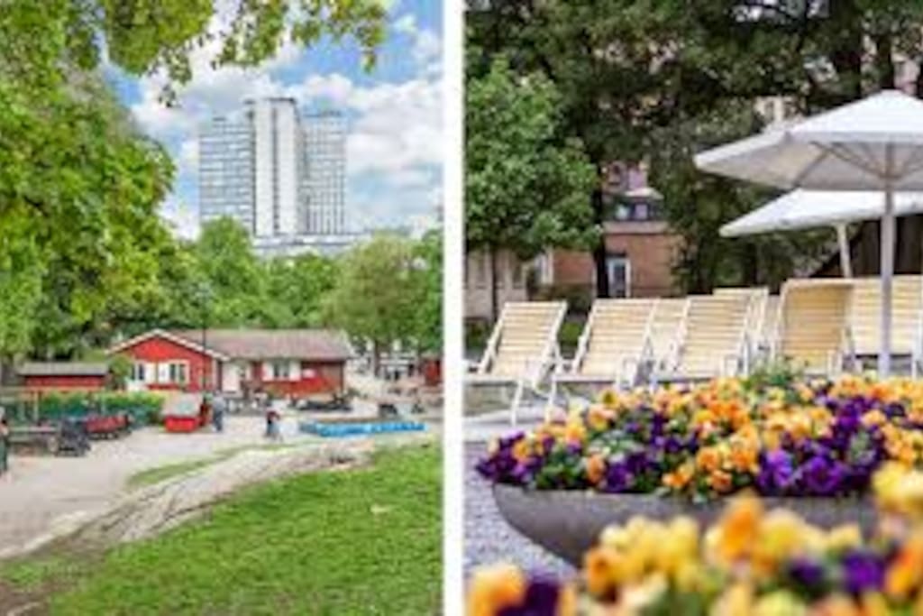 GRÖN PARK
Precis runt knuten finns en av Södermalms mysigaste parker för picknick. Flera lekplatser, klätterställningar för stora och små, gungor och en fotbollsplan med konstgräs. Dessutom gratis bad i de roliga fontänerna under sommaren.