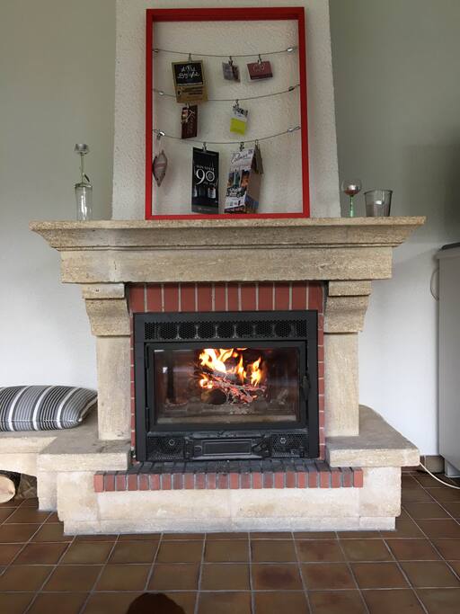 Cheminée à disposition avec bois et allume feu