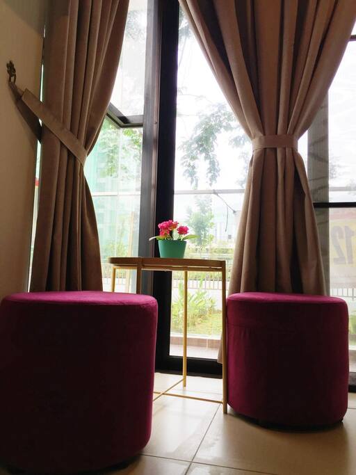 Living hall with balcony garden view