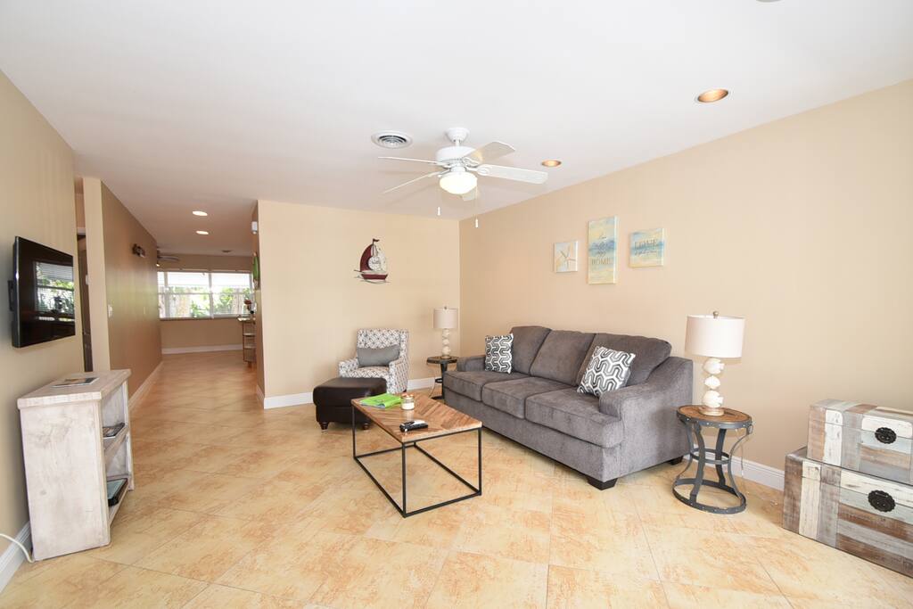 Living room with queen sleep sofa