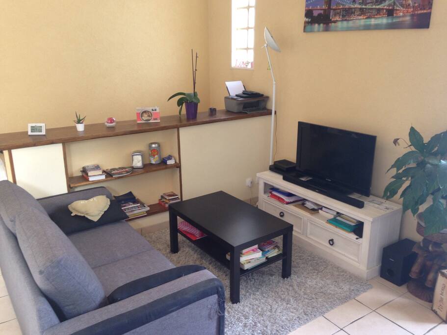 Salon cosy avec télévision et accès internet