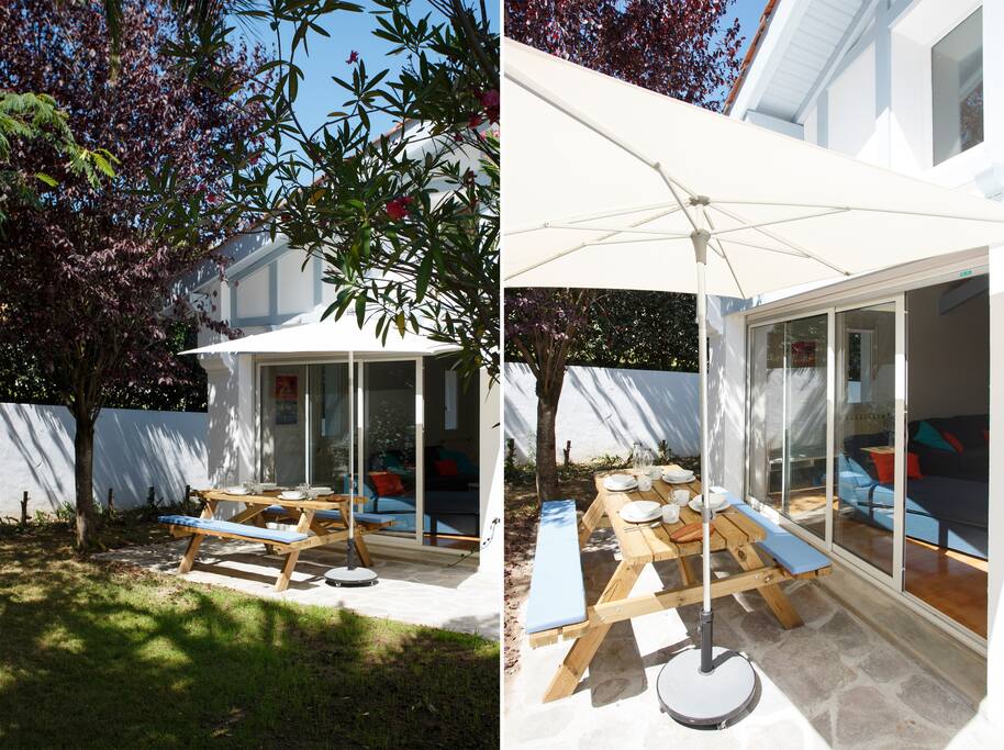 Coin repas extérieur et accès salon
