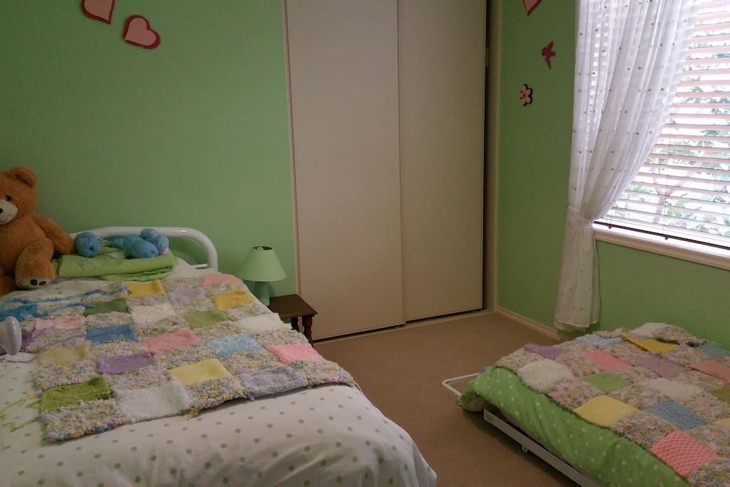 2nd bedroom with single bed and trundle bed plus cupboard space