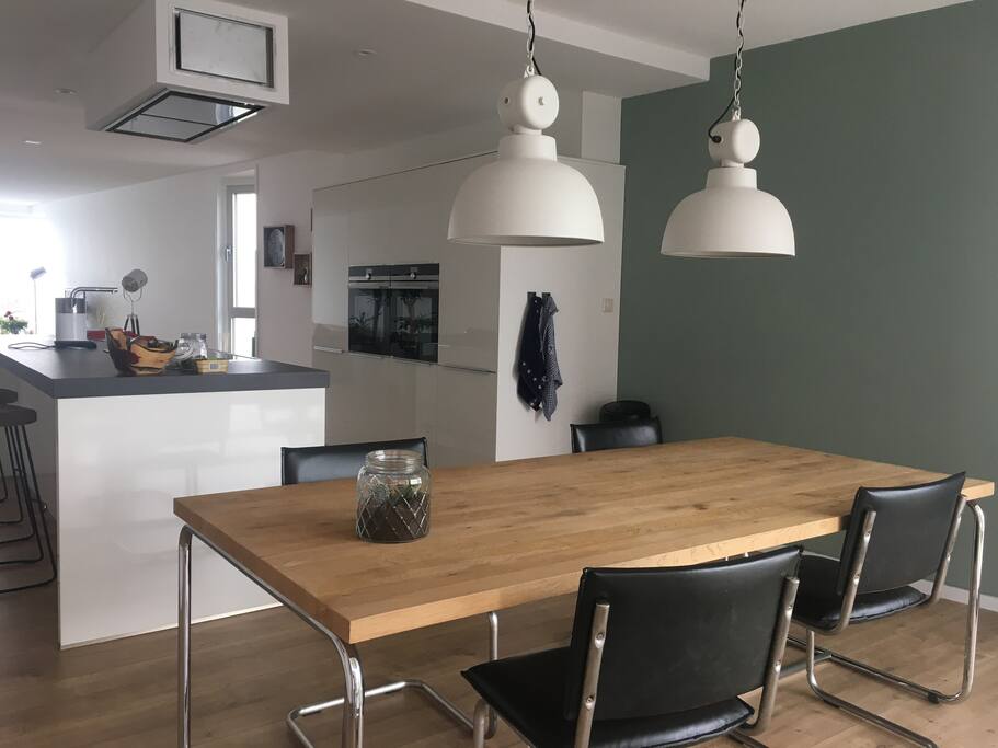 Dining table and kitchen