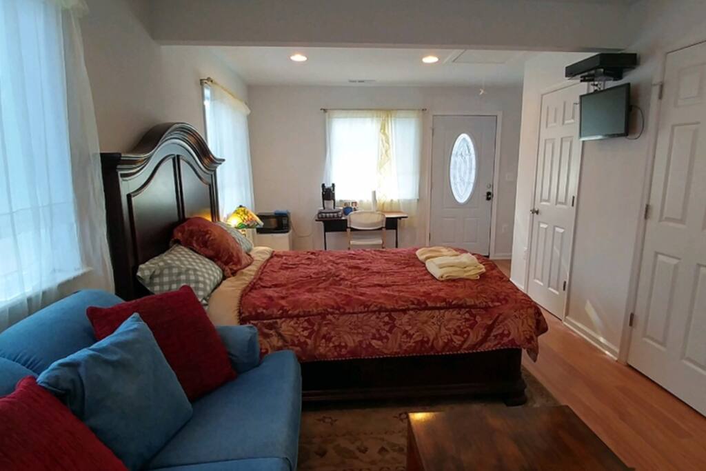 View of the room facing the exterior door.