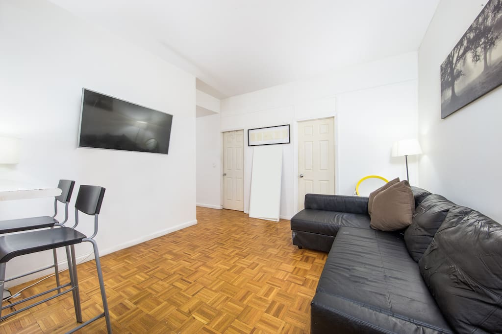 Sofa bed and TV with cable