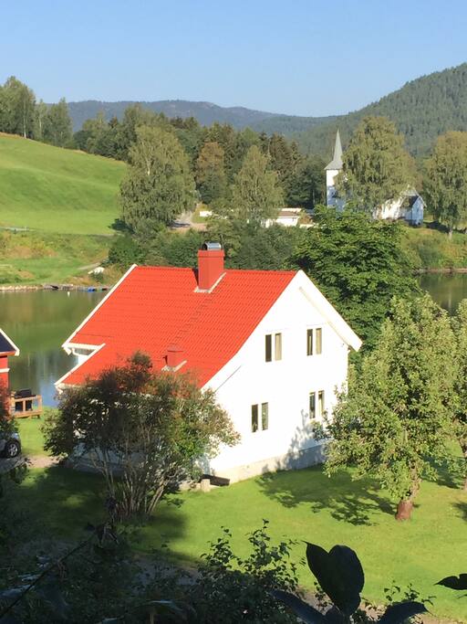 The main house as seen from the road leading up to the bridge