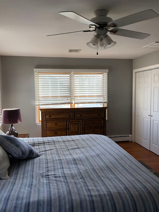 Master Bedroom. King size bed. Walk in closet and regular size closet. Ceiling fan. Central air thermostat upstairs.