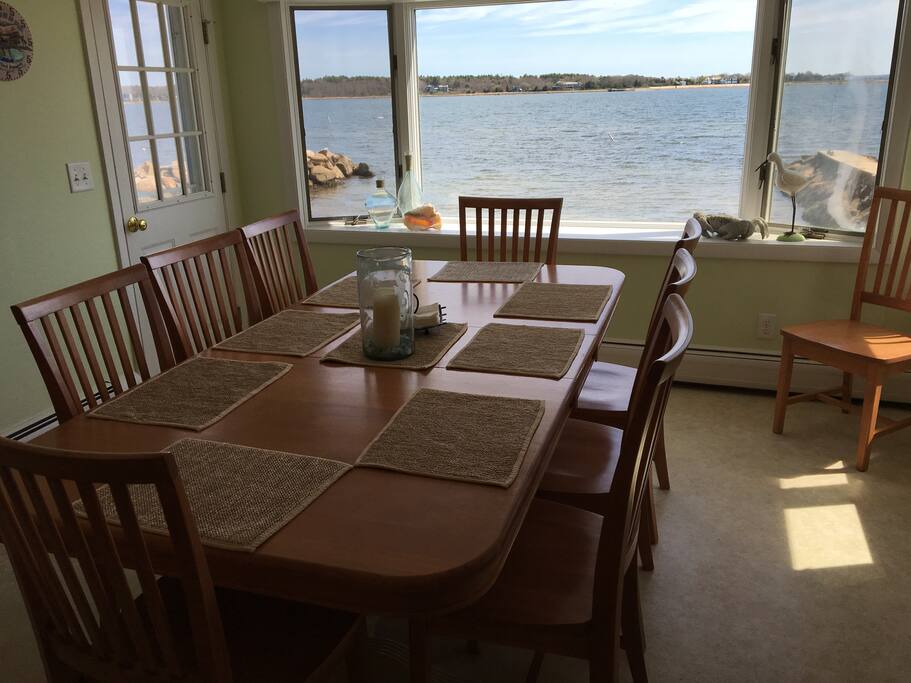 Family seating for 10 with beach and water views