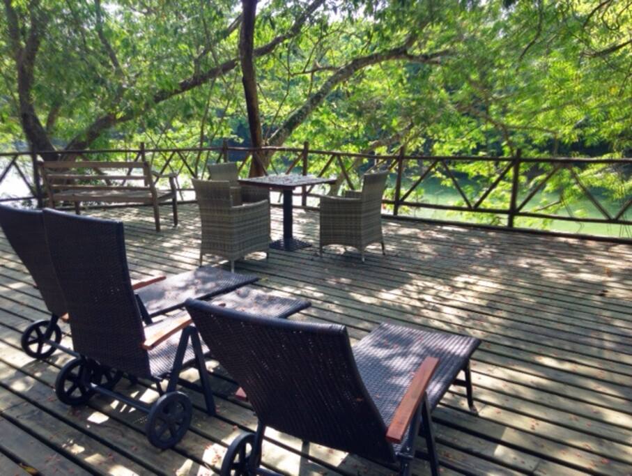 Relax to the sounds of nature on our riverside deck