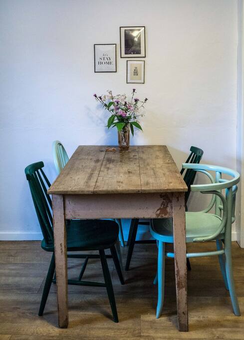 Antique table and funky chairs
