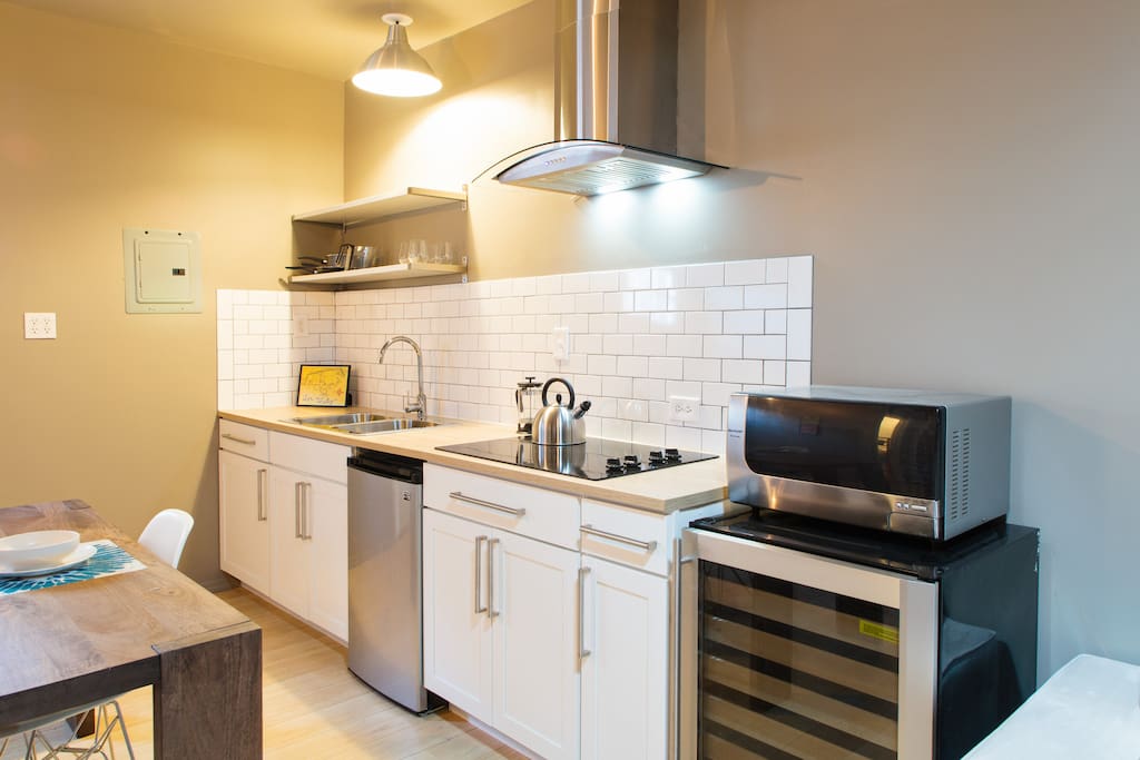 Microwave and wine fridge
