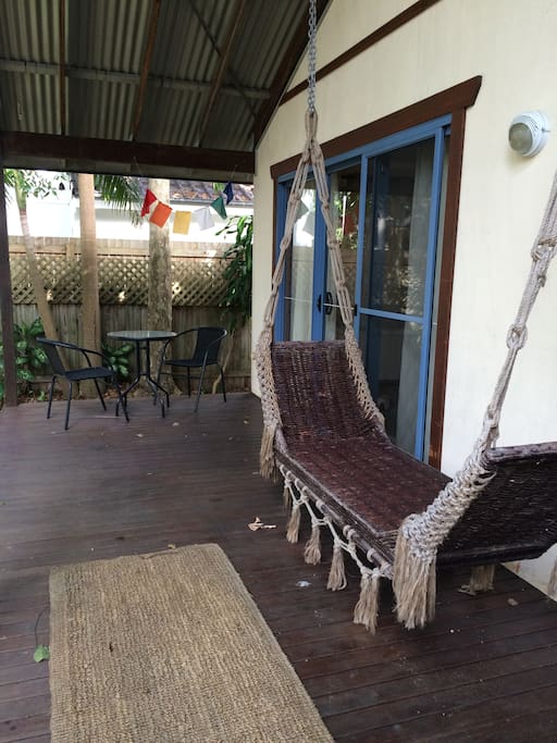 Relax in the 2 hammocks on the deck or sit at the cafe dining seating.