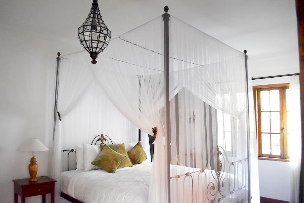 Romantic beds with mosquito nets