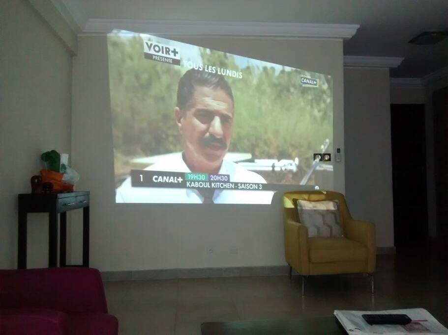 Pas de TV, mais un vidéo proj dans le salon, pratique pour les amateurs de ciné !!