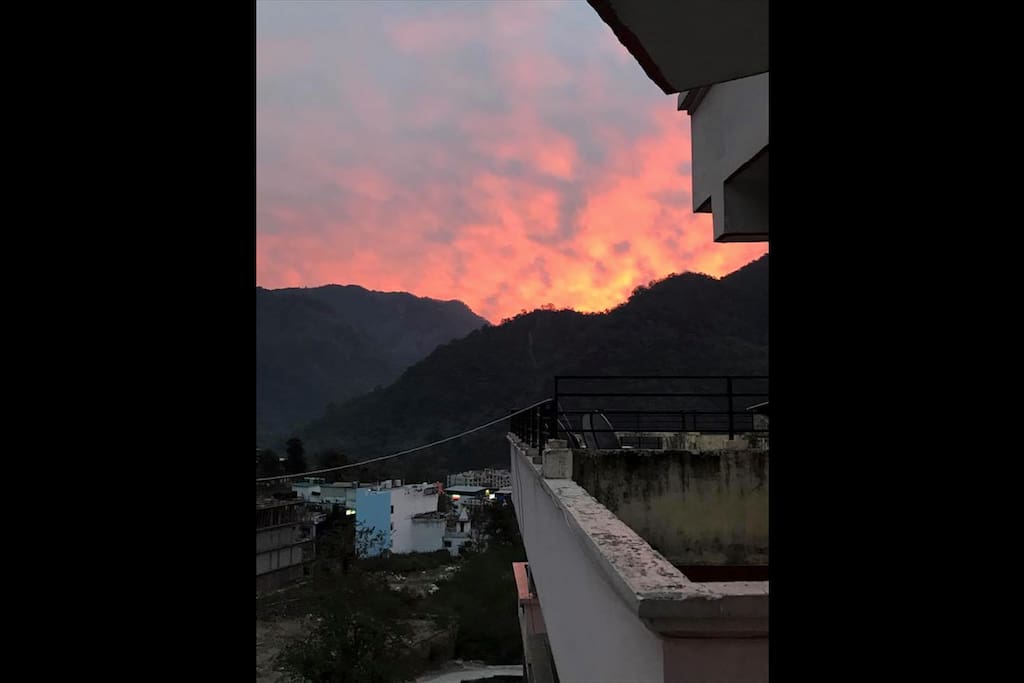 Morning sunrise view from balcony