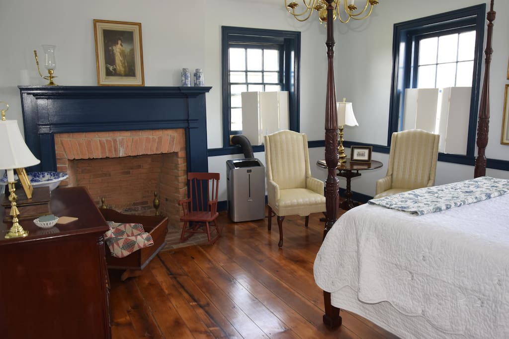 Queen room with private shower bath and fireplace