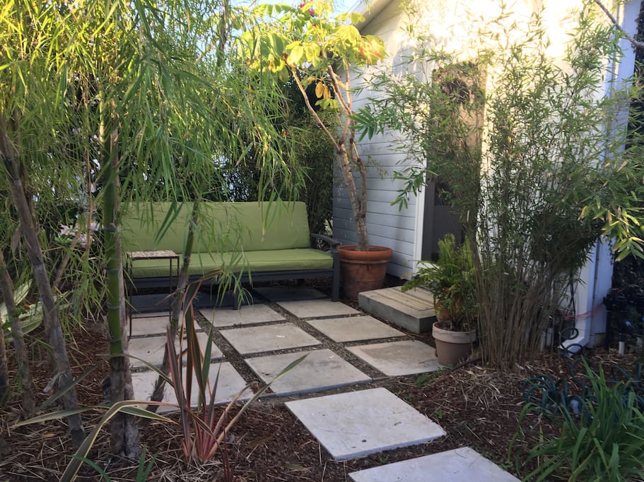 Private patio and entry door
