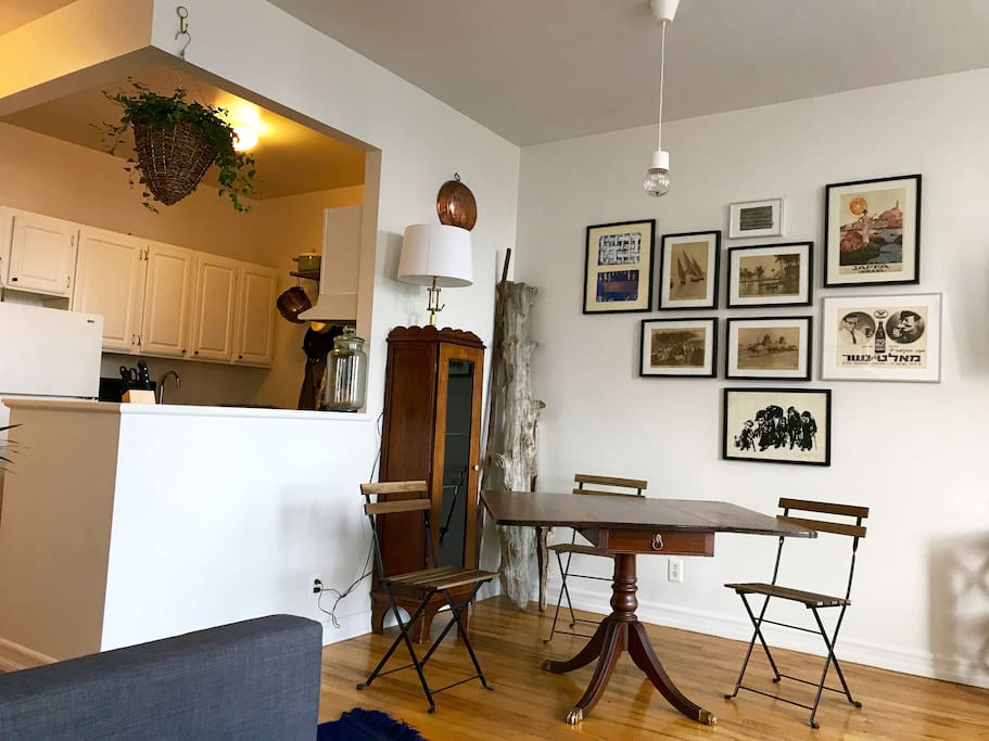 This is the view of the eastern wall from the main room. The kitchen looks out over the dining table (which seats up to six people.)