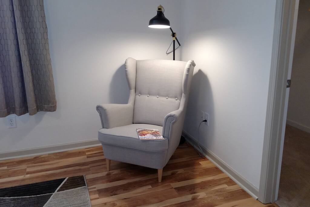 The reading nook in the master bedroom is very inviting.