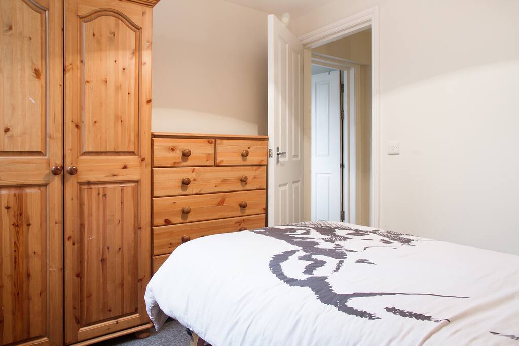 Real bed and wardrobe