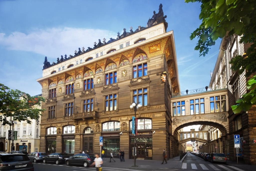 Beautiful buildings cornering your street.