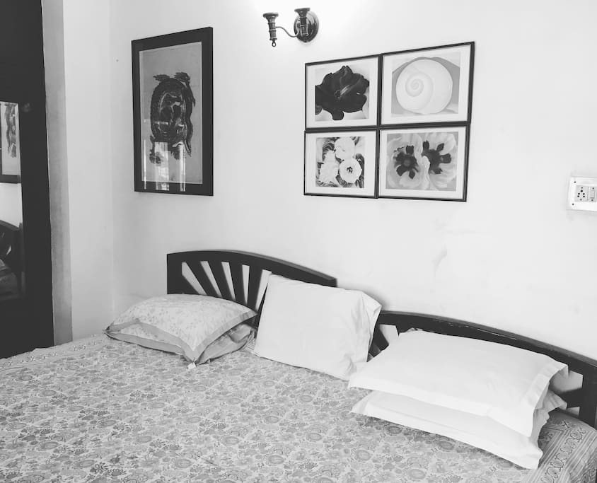 Bedroom with 2 Double Beds, Cupboard, Dressing Table, Bathroom and Amenities