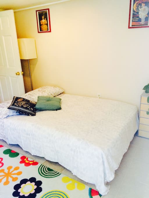 Futon opens up to a comfortable full-size bed.