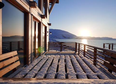 Wooden house,panoramic windows for direct sea view