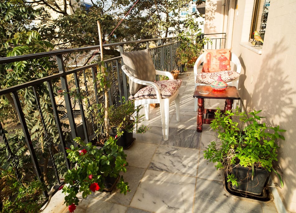 Big balcony with garden and great view.