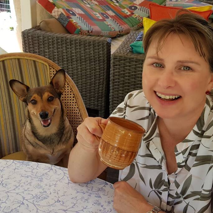 Cheryl and Schnappi having Coffee