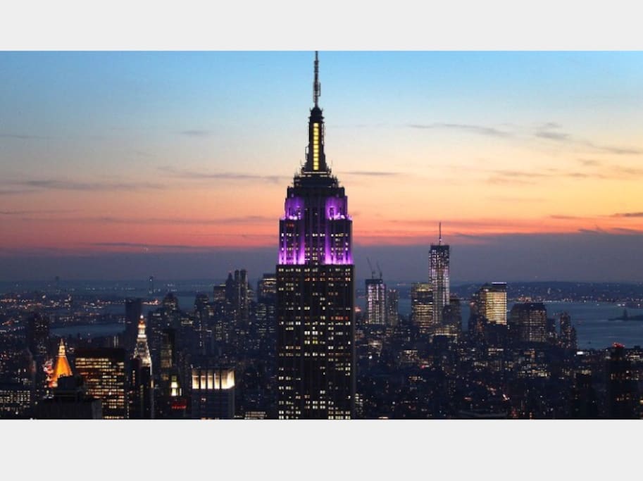 The Empire State Building at sunset.