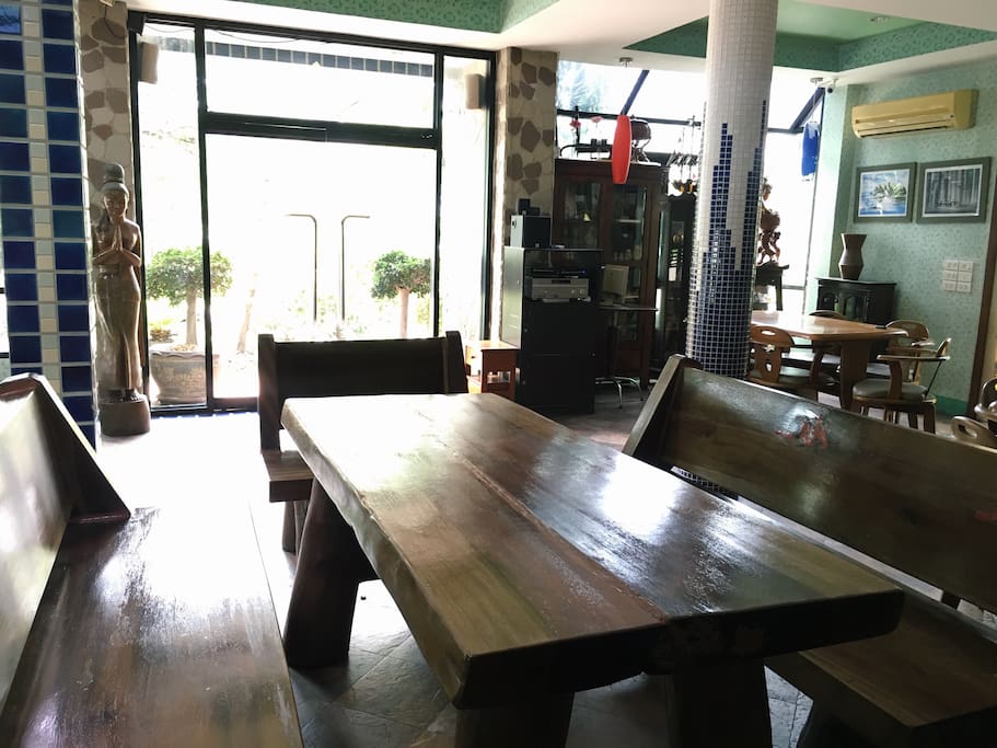Big wooden table on the 1st floor