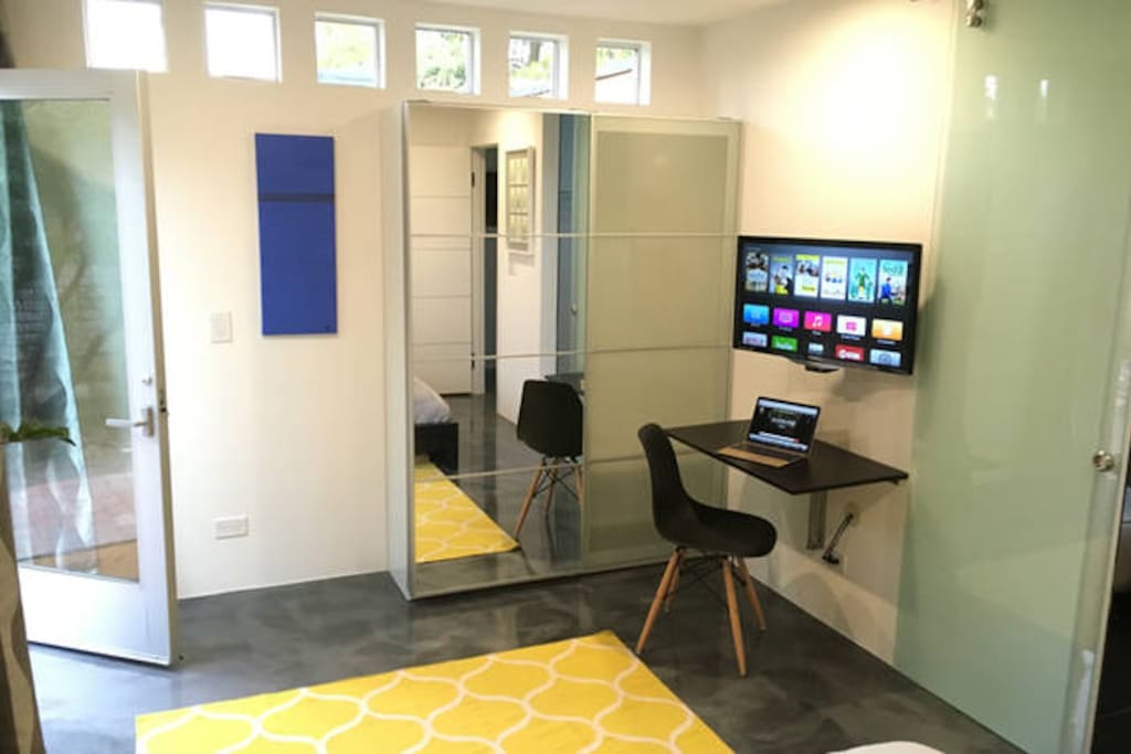 First bedroom. Enjoy premium streaming services like Netflix on AppleTV or from your own laptop.