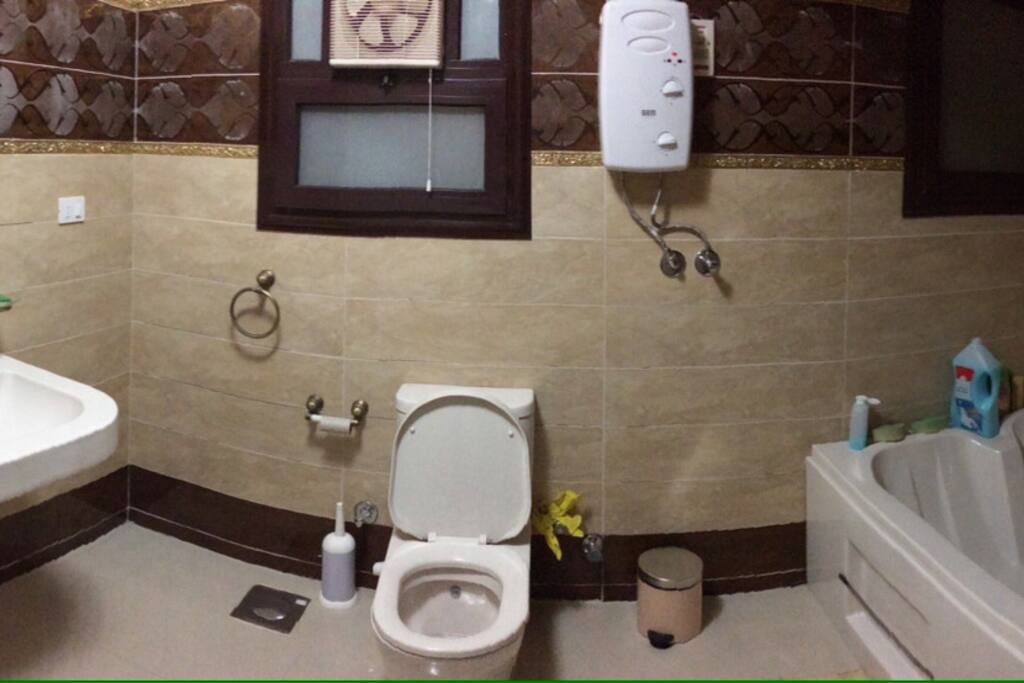 One of the two bathrooms featuring a great double bath tub