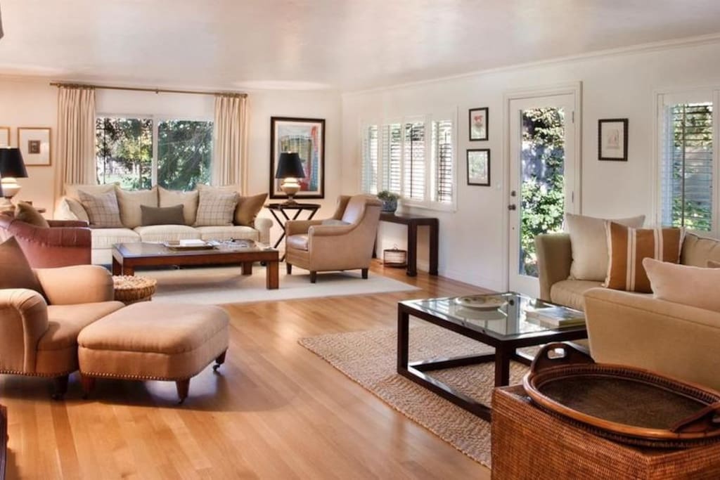 Open living room is perfect for relaxing with friends and family