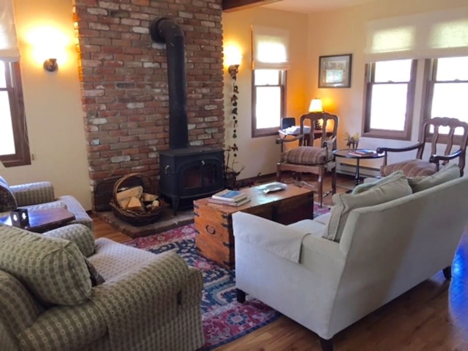 Living room with wood burning stove