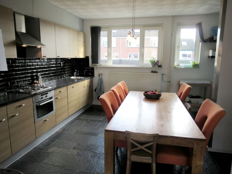 Large dining table in the kitchen