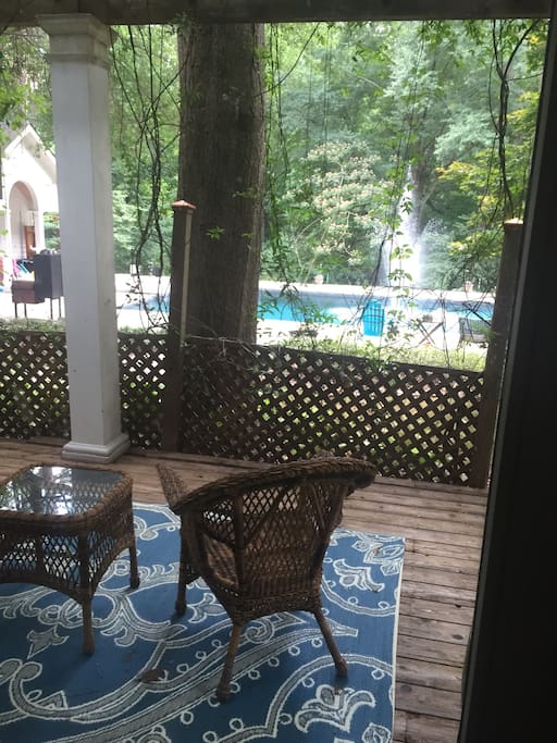looking from the bedroom to your private sitting area and the pool