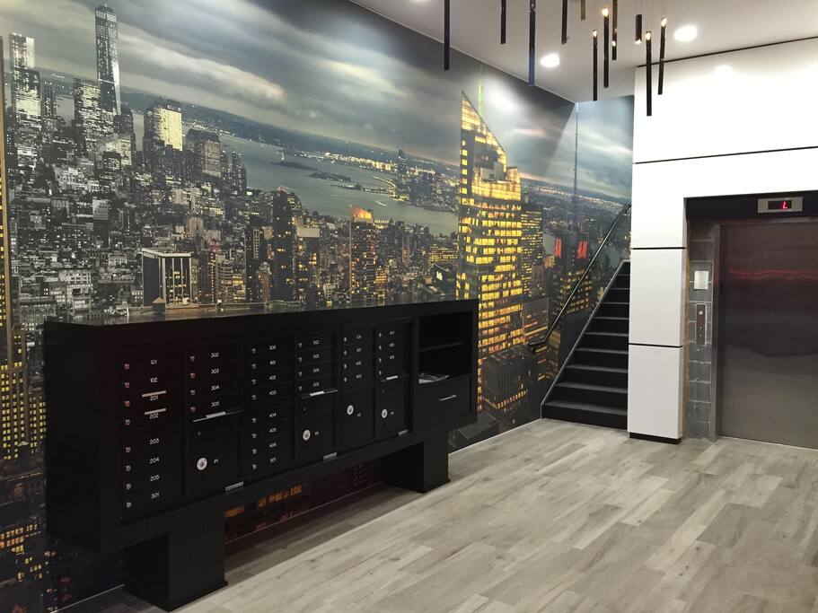 Lobby of Building With An Awesome New York City Backdrop