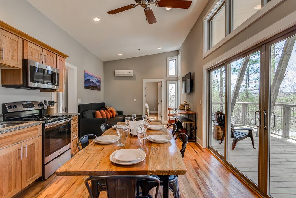 Interior of two bedroom cabin. Spacious modern accommodations sleep 6 in two bedroom cabins.