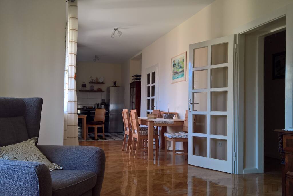 living room, kitchen and dining room