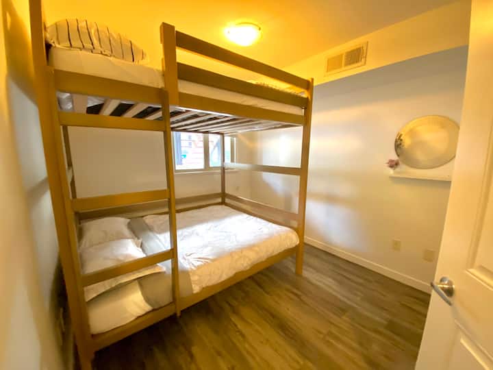 Third bedroom with sturdy queen sized bunk-beds. 