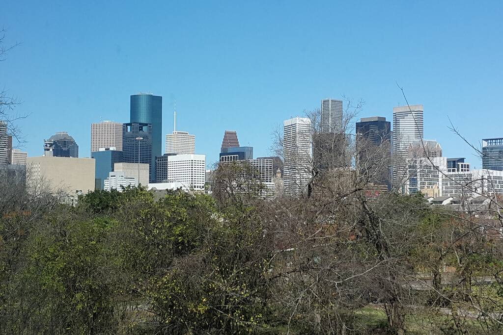 The view of Downtown Houston from patio.