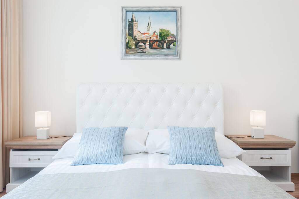 First Bedroom with Queen Bed and Single Sofa Bed