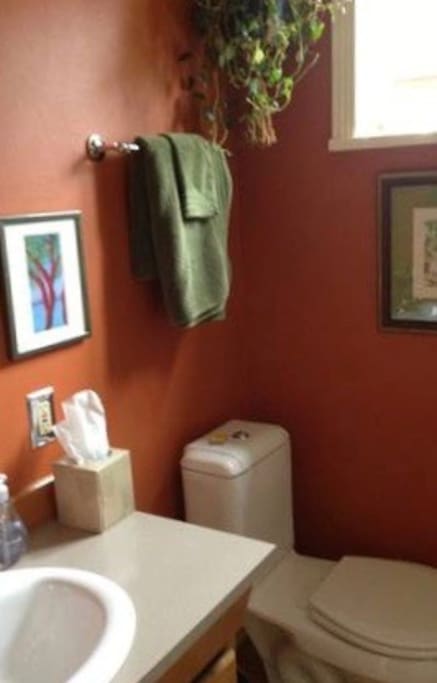 Private bathroom right off bedroom with shower.