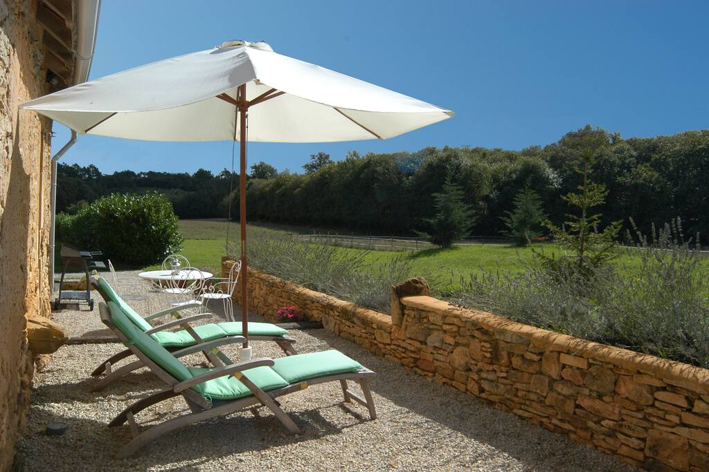 Rear terrace overlooking the fields